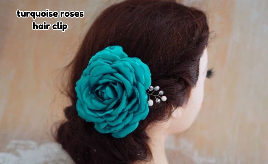 turquoise roses hair clip