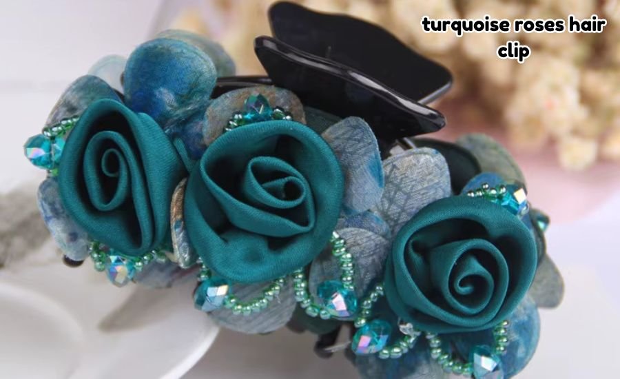 turquoise roses hair clip