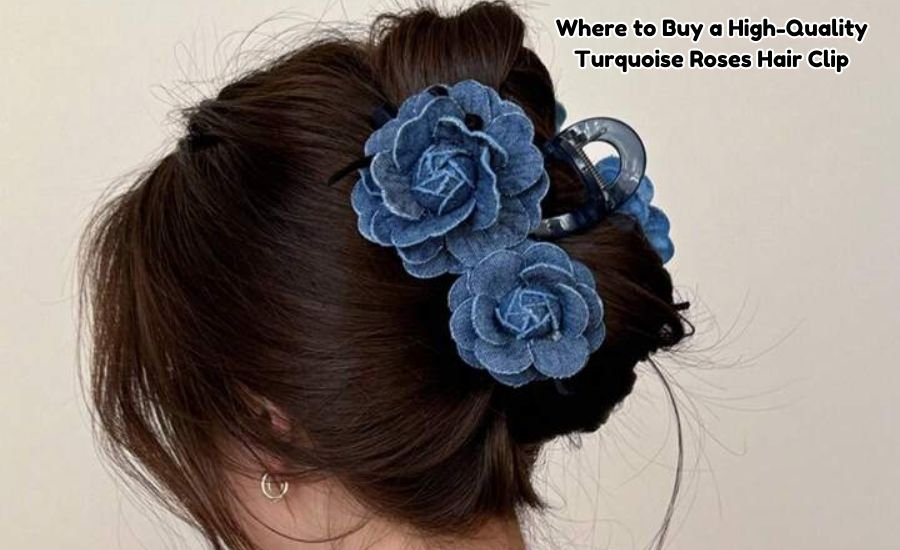 turquoise roses hair clip