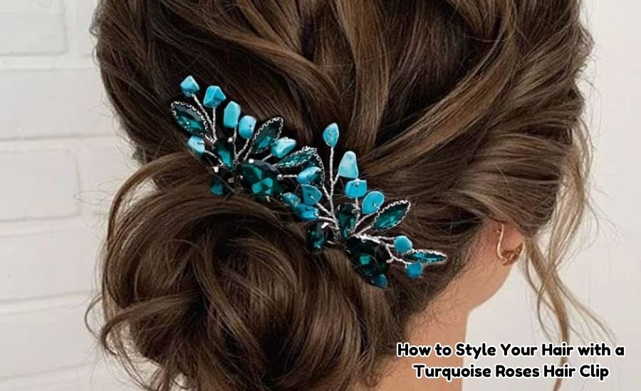 turquoise roses hair clip